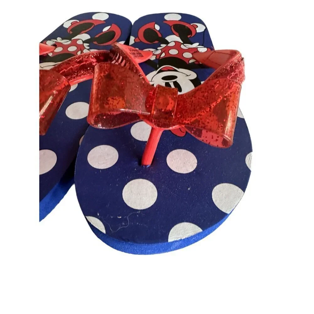 Disney‎ Minnie Mouse Polka Dot Flip Flops With Bow For Kids Size 11-13